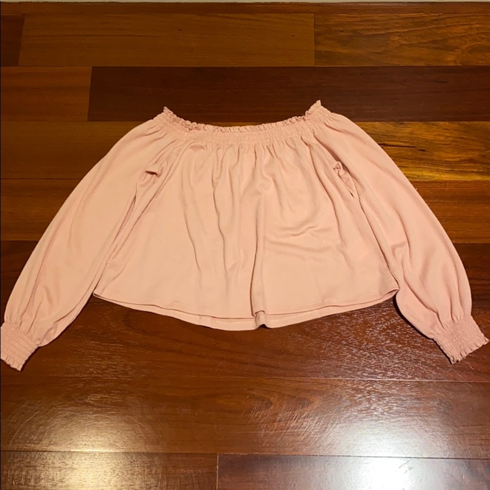 light pink off the shoulder blouse/ top